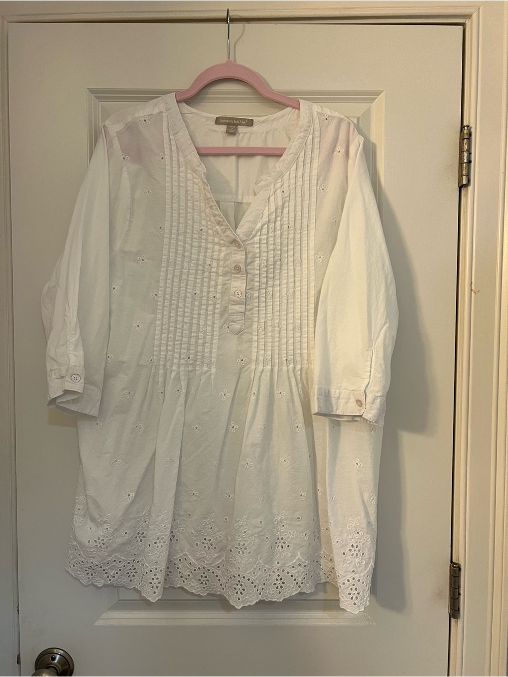 Woman Within White Eyelet Pintuck cotton Top